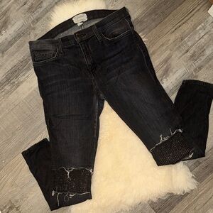 Current/ Elliot Stretch, Crop Women's Black Distressed Jeans 30